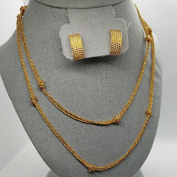 Monet Jewelry - MONET Goldtone Knot Necklace & Huggie Textured Goldtone Pierced Earring Set EVC